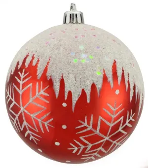 100MM Vacuum Plated Shiny Red Ball Ornament with White Glitter Snowflakes