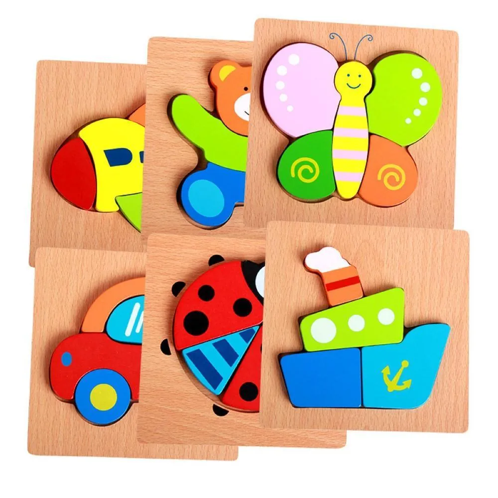 3D Wooden Animal Cognitive Building Blocks Early Education Educational Clutch Toys