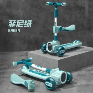 3in1 Kids Foldable Scooter With Light & Music - Green