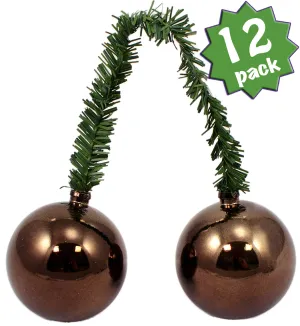 6" Green Tinsel Ties w/ 50mm Balls: Brown (Set of 12)