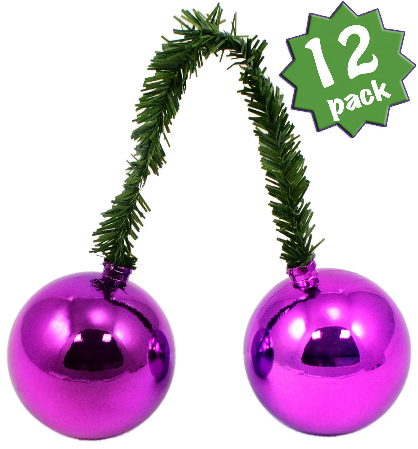 6" Green Tinsel Ties w/ 50mm Balls: Purple (Set of 12)