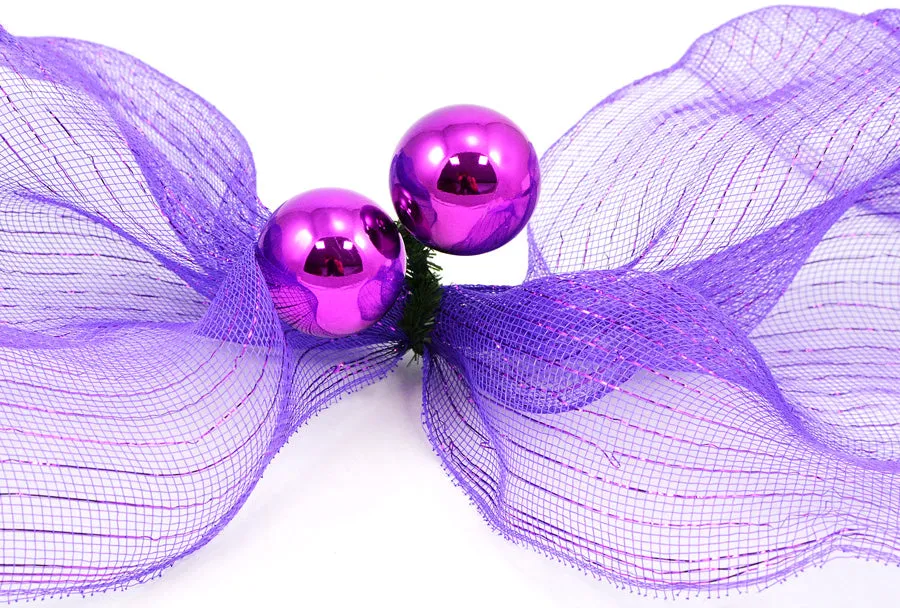 6" Green Tinsel Ties w/ 50mm Balls: Purple (Set of 12)