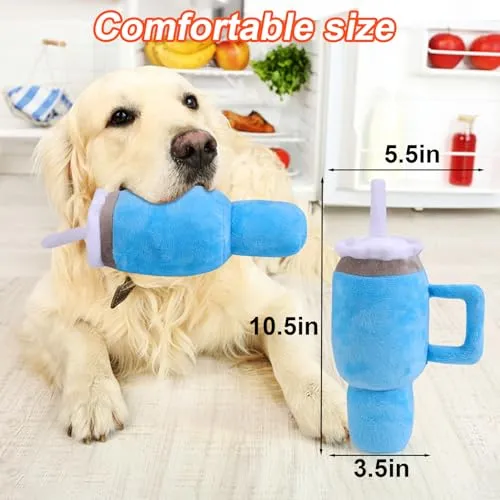 BABORUI Cute Squeaky Dog Toys Cup, Dog Birthday Toy for Aggressive Chewers, Safety Design Dog Toys for Small/Medium/Large Dog Exercise and Accompany(Blue)