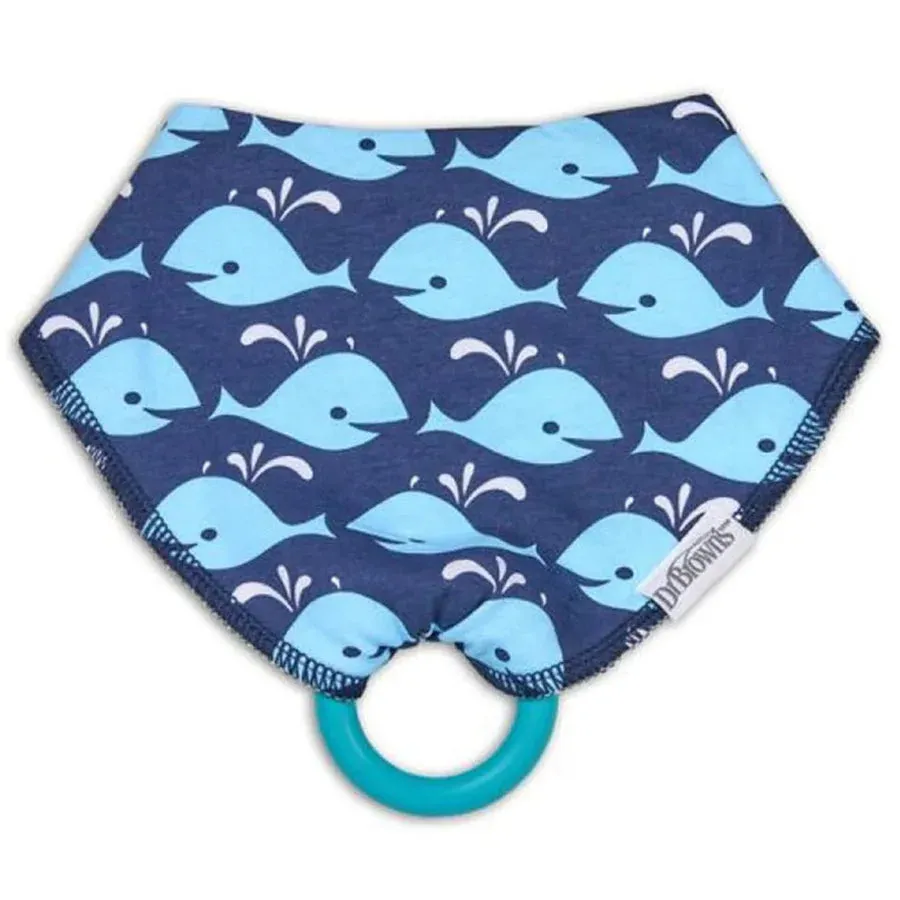 Dr. Browns Bandana Bib w/ Teether, 1-Pack, Whales (Blue w/ Turquoise Teether)