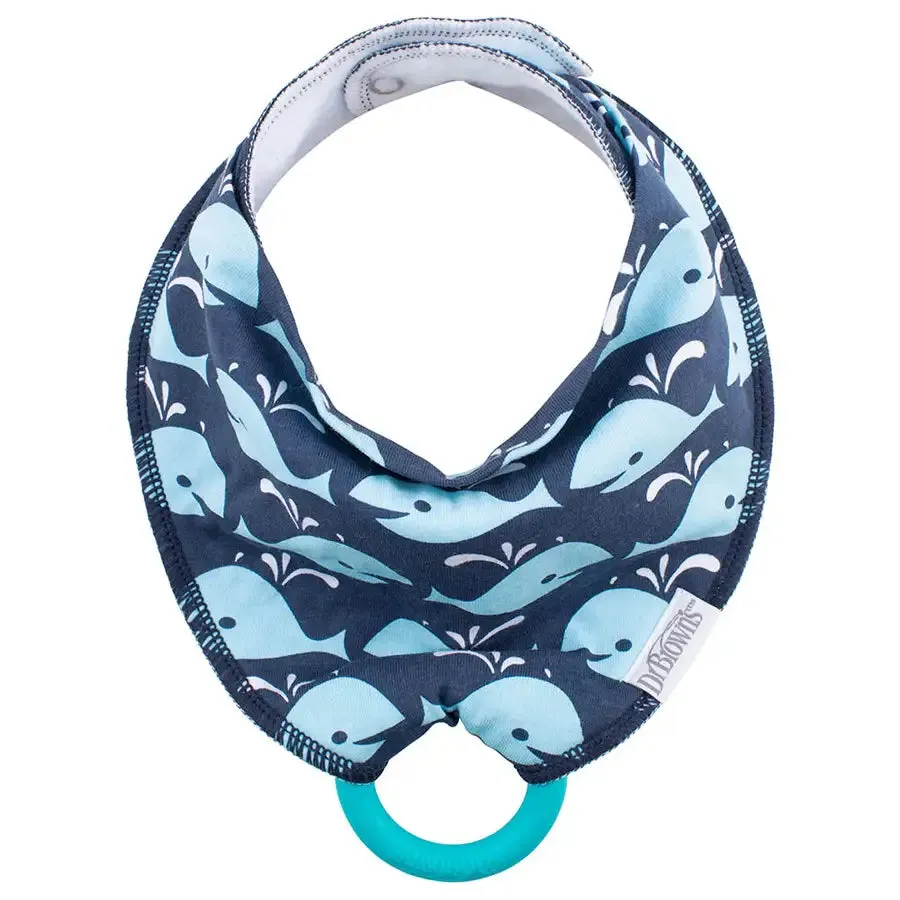 Dr. Browns Bandana Bib w/ Teether, 1-Pack, Whales (Blue w/ Turquoise Teether)