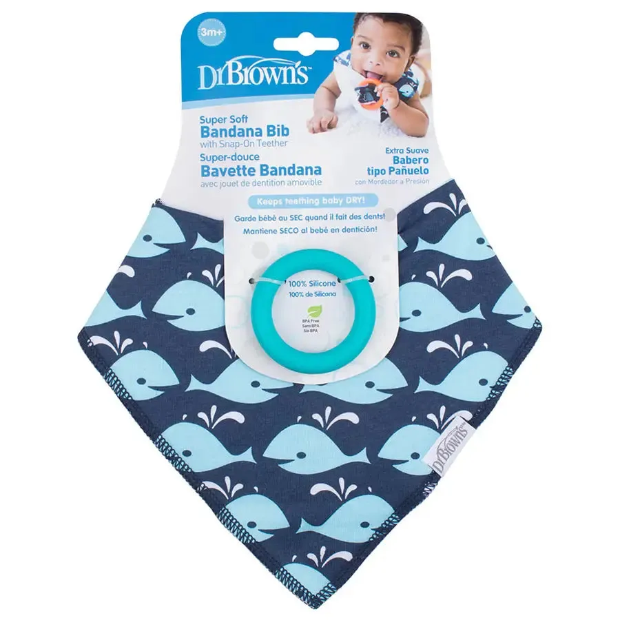 Dr. Browns Bandana Bib w/ Teether, 1-Pack, Whales (Blue w/ Turquoise Teether)