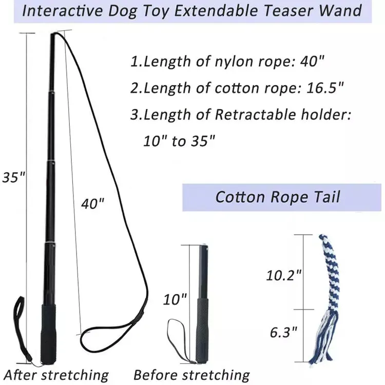 Extendable Teaser Wand/ Flirt Pole for Dogs: Interactive Toy for Small Medium Large Dogs Training Playing Exercise