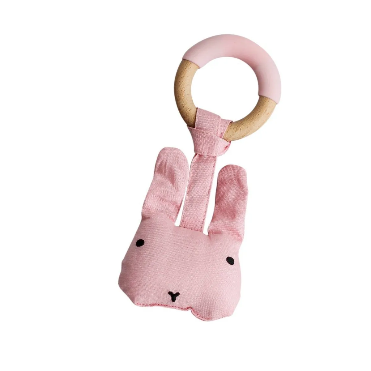 Little Rawr Wood Plush Rattle Teether Toy- Rabbit(Pink)