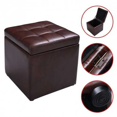 Ottoman Pouffe Storage Box Lounge Seat Footstools  - Color: Brown