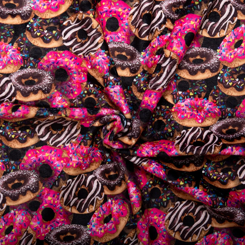 Printed Micro Chenille - DIGITAL - Donuts - Black