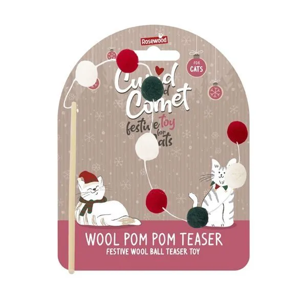 Rosewood Cupid and Comet Festive Wool Pom Pom Cat Teaser Toy